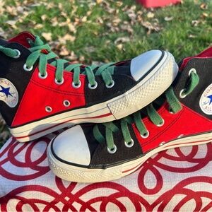 Converse All-Stars High-Tops in Red and Black with Green Laces size 7